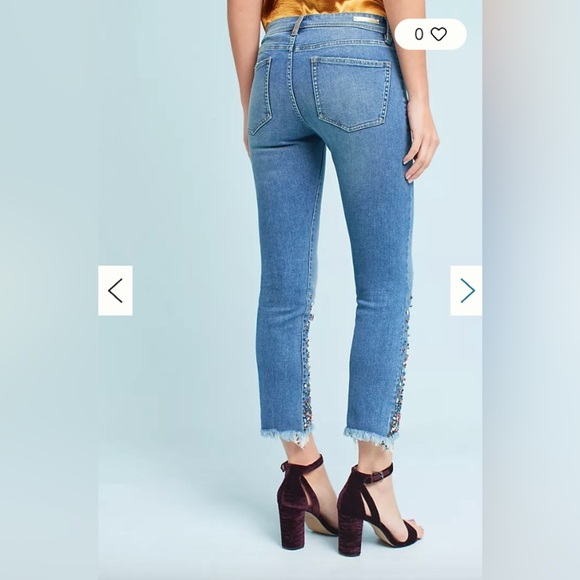 Anthro Pilcro Letterpress Mid-Rise Slim Straight Embellished Crop Jeans - Sz 30 - Picture 10 of 16